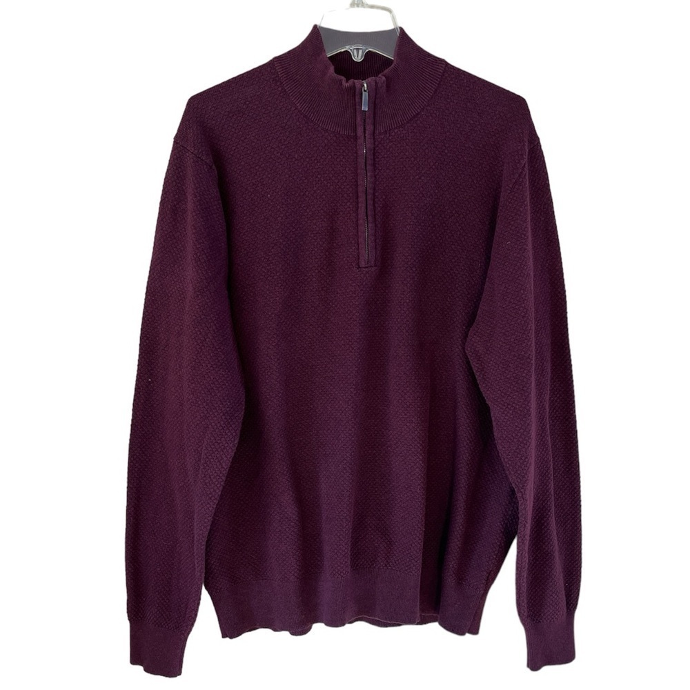 Van Husen Men’s Quarter Zip Pullover Size XL, Textured Fabric Wine Color